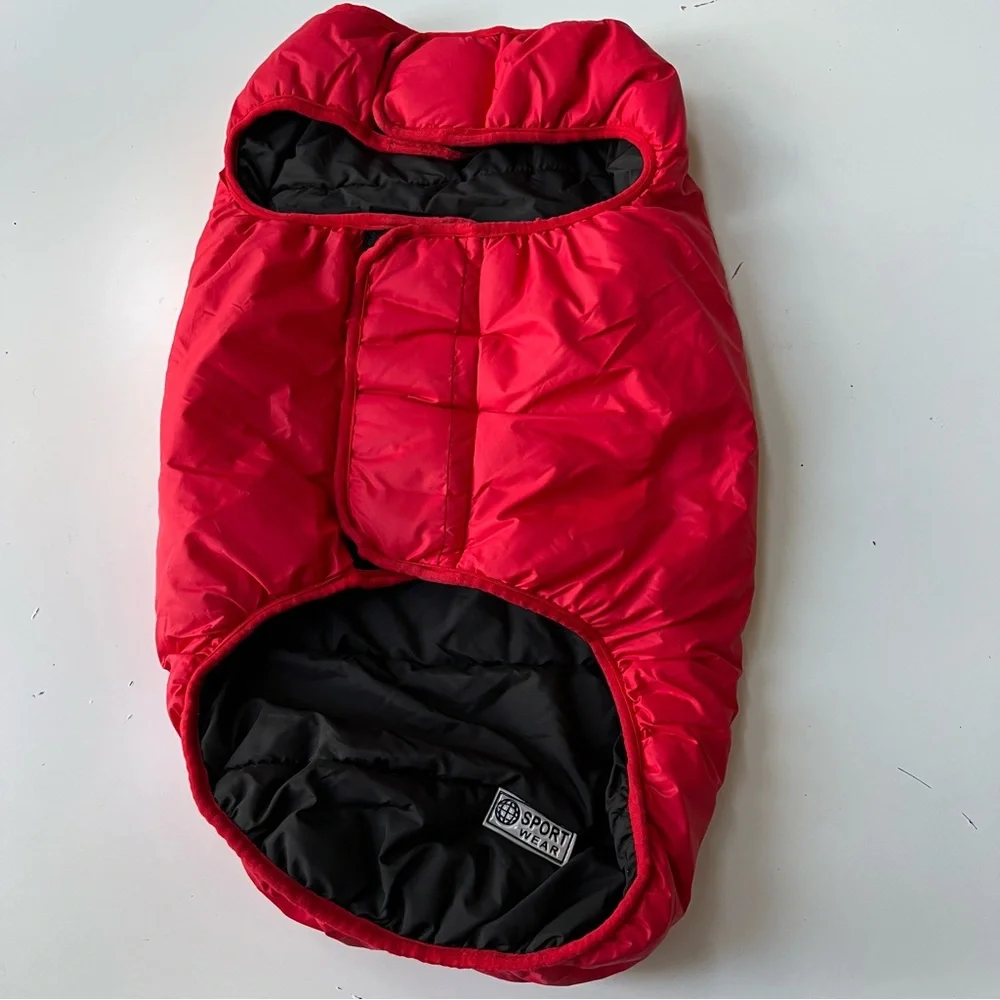 Sportwear Red/Black Winter Dog Jacket w pocket & embroidered Paw Print, Sz M